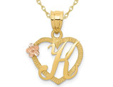 14K Yellow Gold Initial -K- Heart Necklace Pendant Charm with Chain